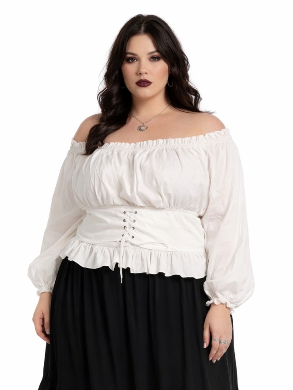 Scarlet Darkness Corset Lace Goth Witchy Ren Fair Puff Sleeve White Women's 2X